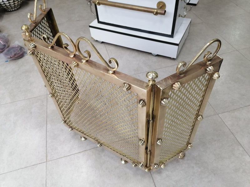 Antique Brass Fireplace Screen - Vintage Fireplace Screen