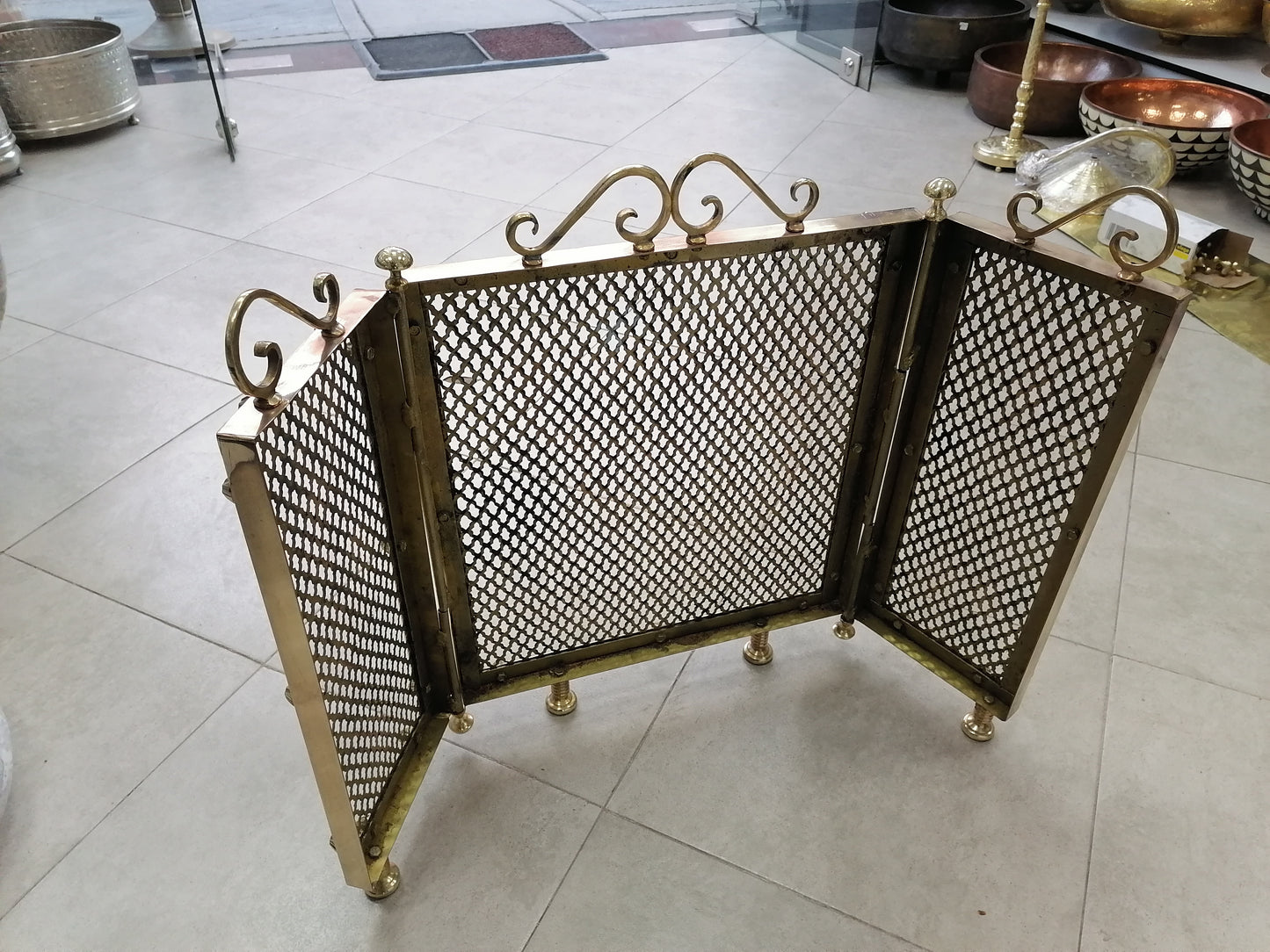Antique Brass Fireplace Screen - Vintage Fireplace Screen