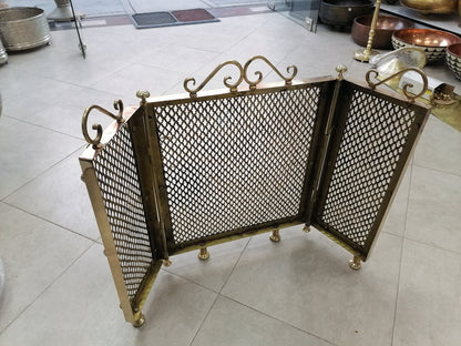 Antique Brass Fireplace Screen - Vintage Fireplace Screen