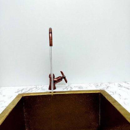 Low Arc Copper Vanity Faucet, Flat Cross Handle