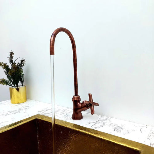 Low Arc Copper Vanity Faucet, Flat Cross Handle