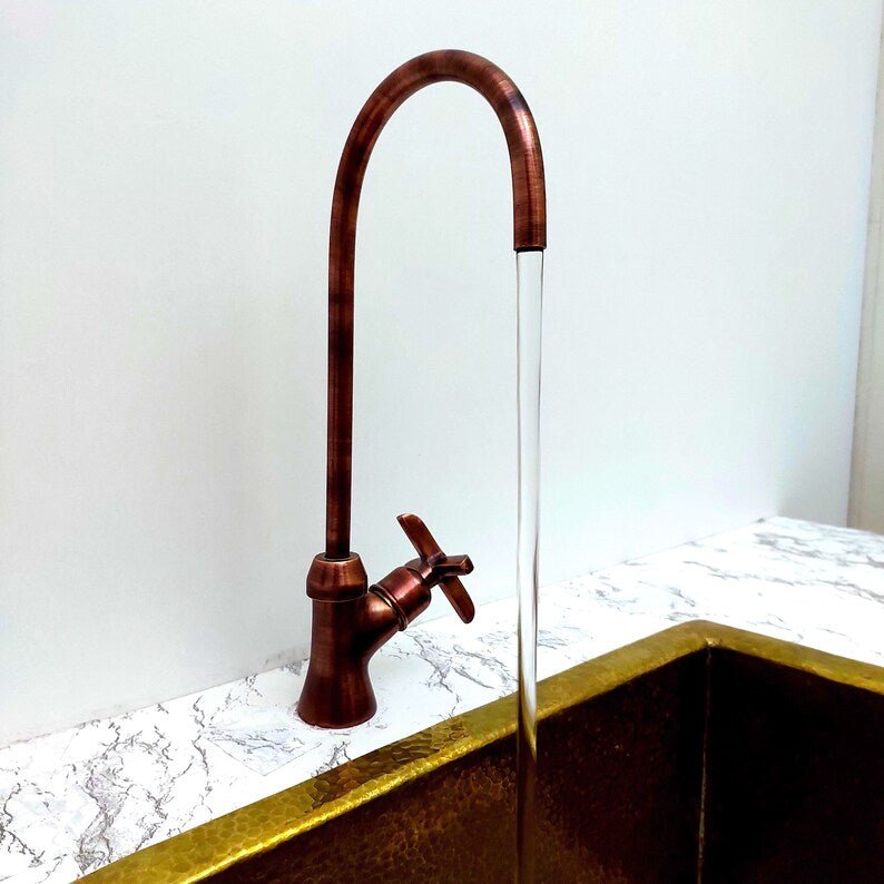 Low Arc Copper Vanity Faucet, Flat Cross Handle