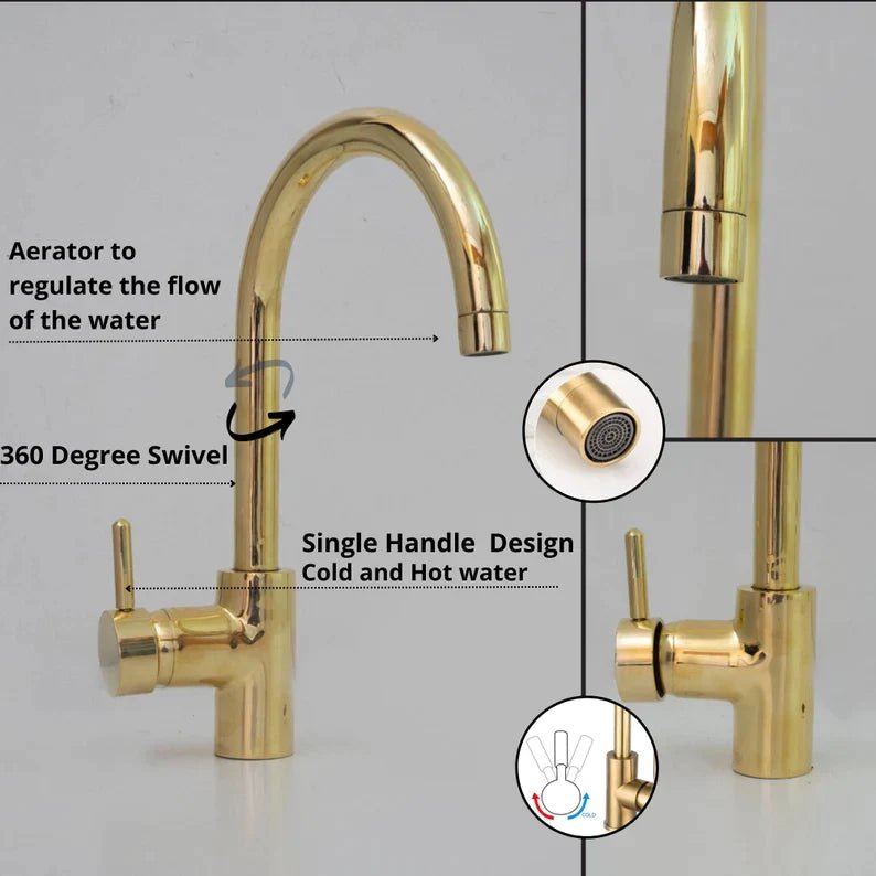 Unlacquered Brass Single Hole Faucet, Mixer Lever Handles, Bathroom and Kitchen Faucet