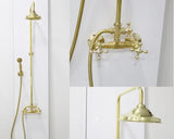 Unlacquered Brass Shower System with Handheld And Vintage Head Combo, Exposed Pipe, hight pressure brass hose