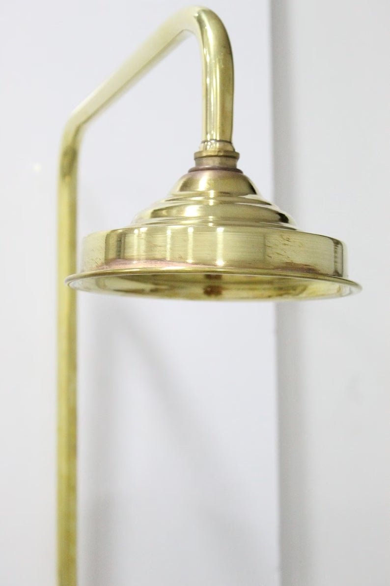 Unlacquered Brass Shower System with Handheld And Vintage Head Combo, Exposed Pipe, hight pressure brass hose