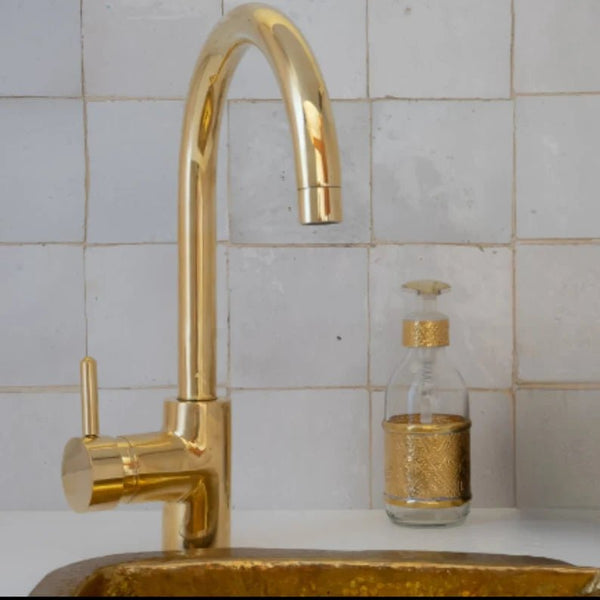 Unlacquered Brass Single Hole Faucet, Mixer Lever Handles, Bathroom and Kitchen Faucet