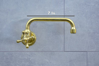 Solid Brass Single handle Kitchen Faucet, Unlacquered Brass Cold Faucet with Cross Handle