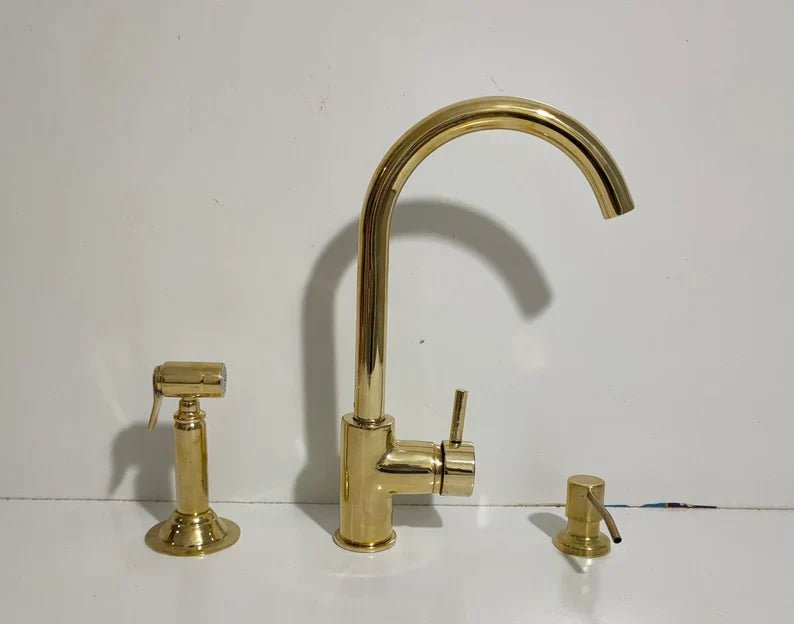 Unlacquered Brass Sink Mixer Faucet With Lever Handles, Single Hole Kitchen Faucet