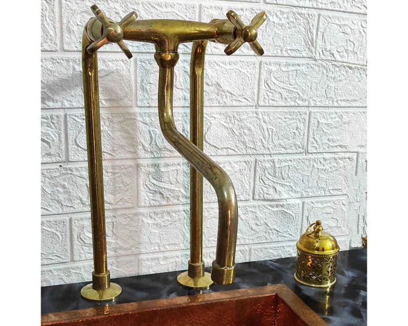 Unlacquered Brass Antique Kitchen  bridge Faucet with long Legs