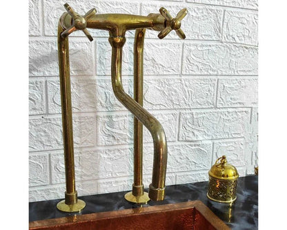Unlacquered Brass Antique Kitchen  bridge Faucet with long Legs