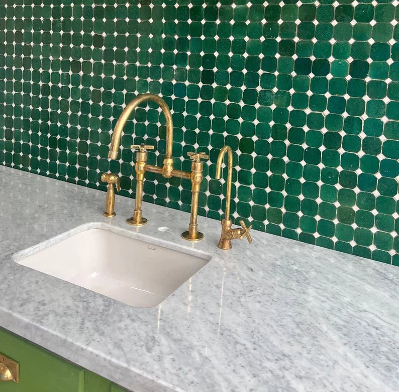 Unlacquered Brass Kitchen Faucet, Solid Brass Square Handles Faucet