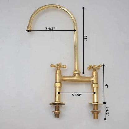 Unlacquered Brass Kitchen Faucet: 6-Inch Widespread Solid Brass Bridge Faucet with Straight Legs