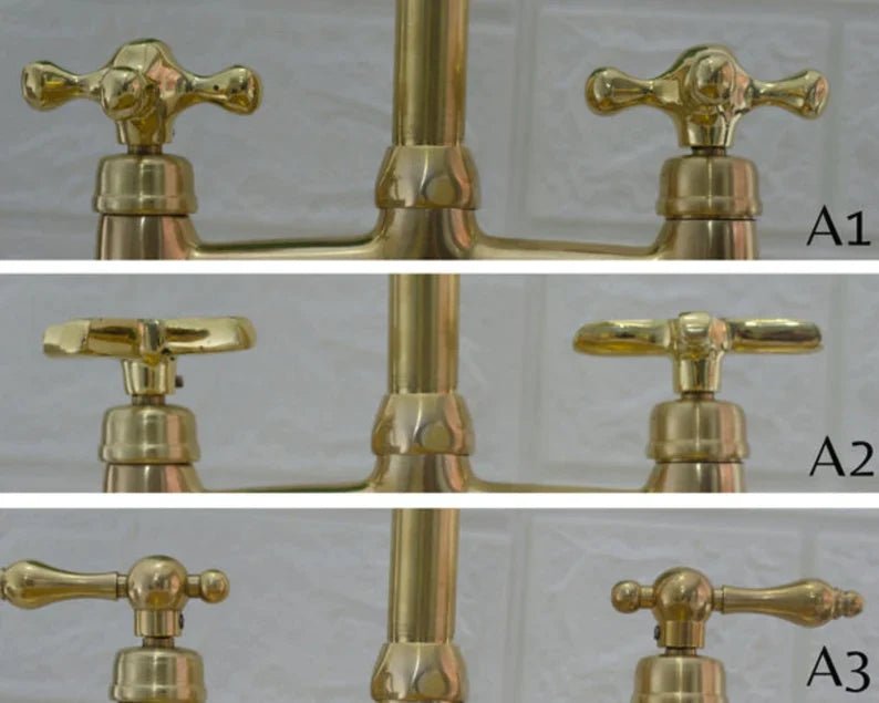 Unlacquered Brass Kitchen Faucet: 6-Inch Widespread Solid Brass Bridge Faucet with Straight Legs