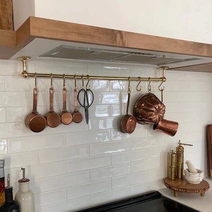 Unlacquered Brass Pot Rail with Hooks