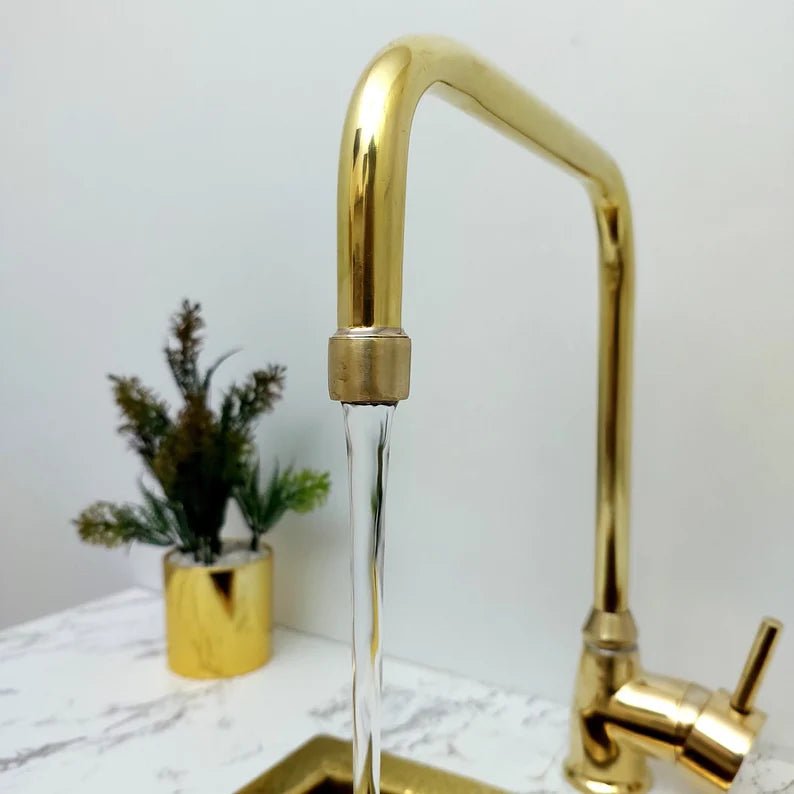 Unlacquered Solid Brass Faucet, Kitchen Sink Bridge Faucet, L Shaped Faucet, with Single Handle and side Sprayer