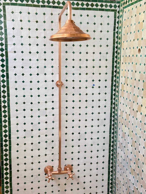 Copper Shower System With Handheld Sprayer, Vintage Rain Shower-head System Hand held antique Head Combo Outdoor exposed