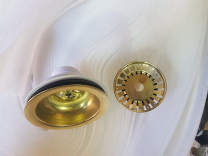 Évier avec passoire en laiton non verni, panier d'égouttage amovible et joint d'étanchéité