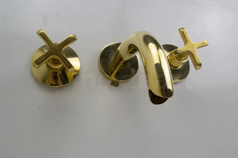 Unlacquered Brass Wall Mount Bathroom Faucet