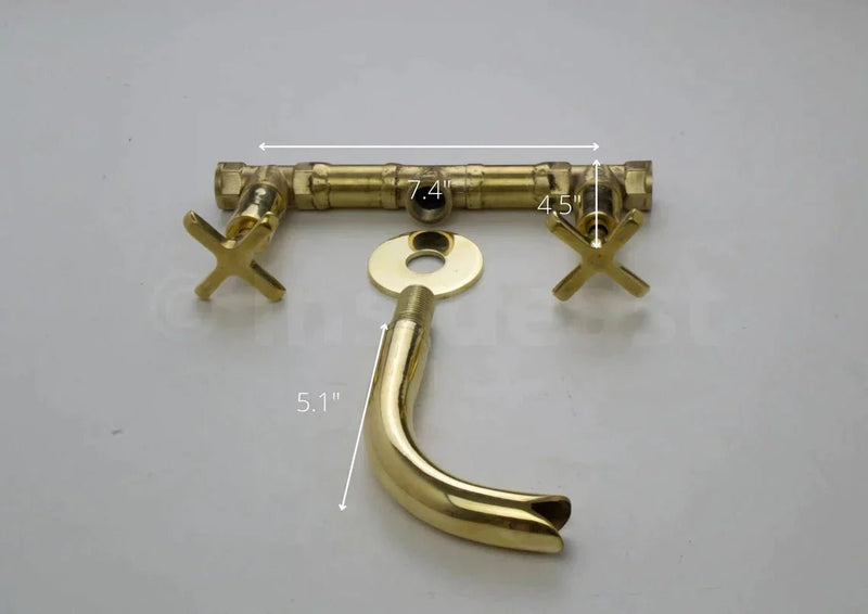 Unlacquered Brass Wall Mount Bathroom Faucet measures