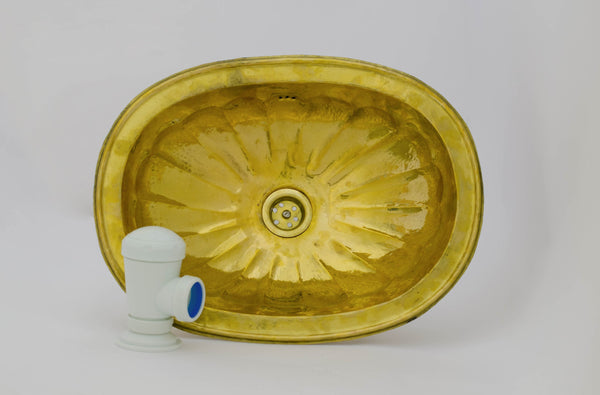 Antique Drop-in Sink  , Engraved Golden Brass Sink