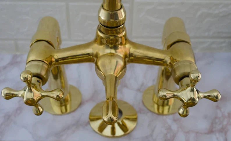 Bridge Kitchen Faucet With Sprayer - Brass Bridge Faucet