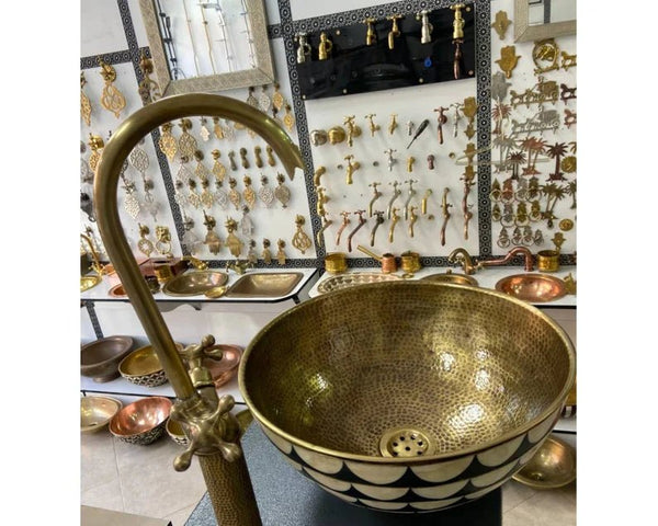 Moroccan sink bowl Bathroom bronze sink ,outdoor Vanity Vessel Sink ,copper Handcrafted Drop In Sink Round Sink Washbasin.
