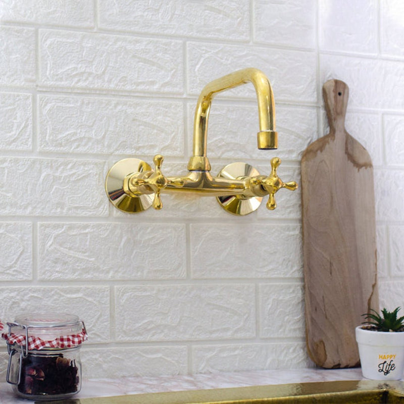 Wall Mount Brass Kitchen Faucet