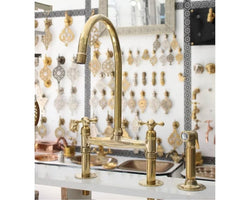 Unlacquered Brass Bridge Kitchen Faucet With Various Handles style 8" Spread