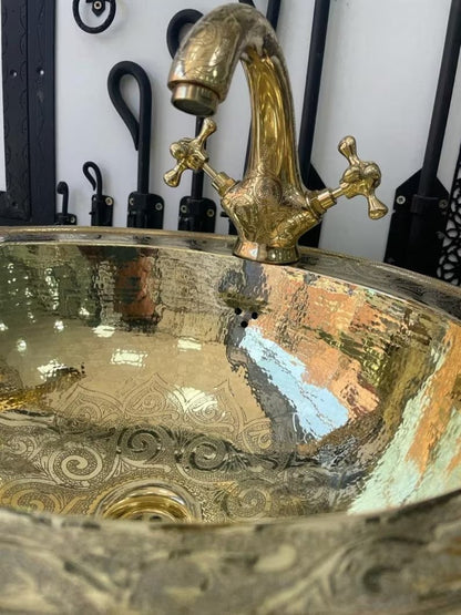Hammered Bras brass vessel sink, Antique Engraved Sink ,hand-decorated sink, charming color