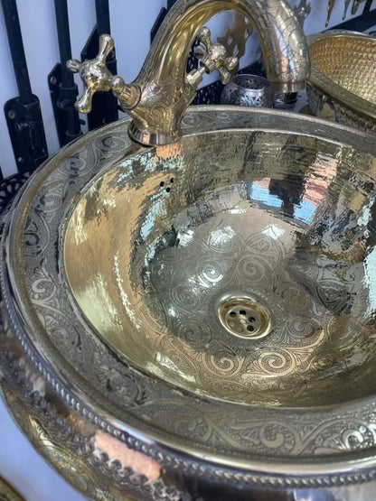Hammered Bras brass vessel sink, Antique Engraved Sink ,hand-decorated sink, charming color