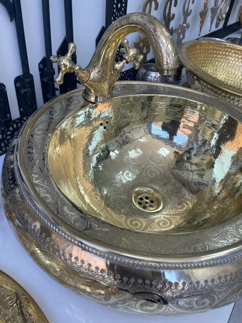 Hammered Bras brass vessel sink, Antique Engraved Sink ,hand-decorated sink, charming color