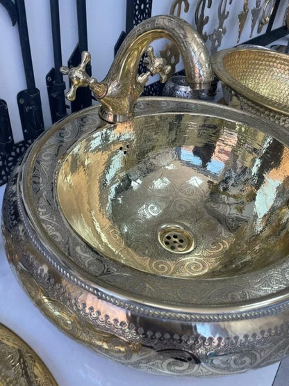 Hammered Bras brass vessel sink, Antique Engraved Sink ,hand-decorated sink, charming color