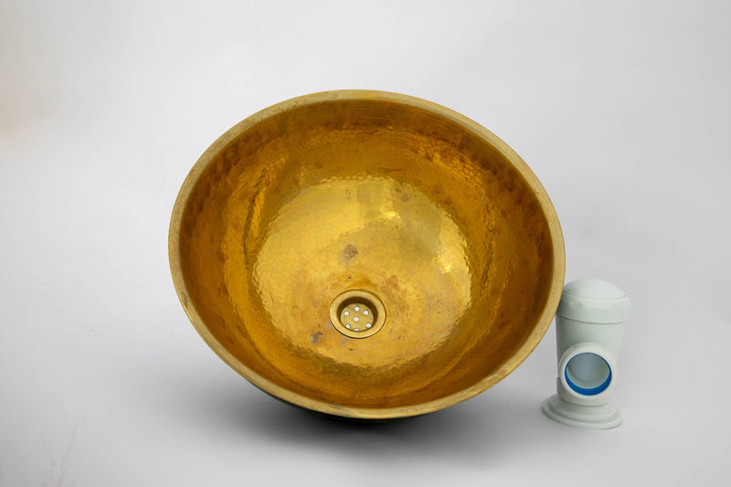 Ceramic And Brass Vessel Sink , Round Vessel Sink , Diameter 16-1/4"