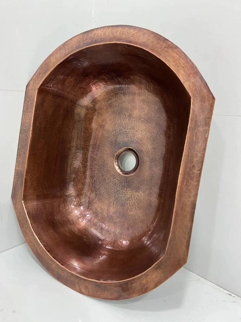 Oval Shaped Handmade Copper Sink - Perfect for Bathroom and Kitchen Renovations - Durable and Elegant Design - High-Quality Copper Material