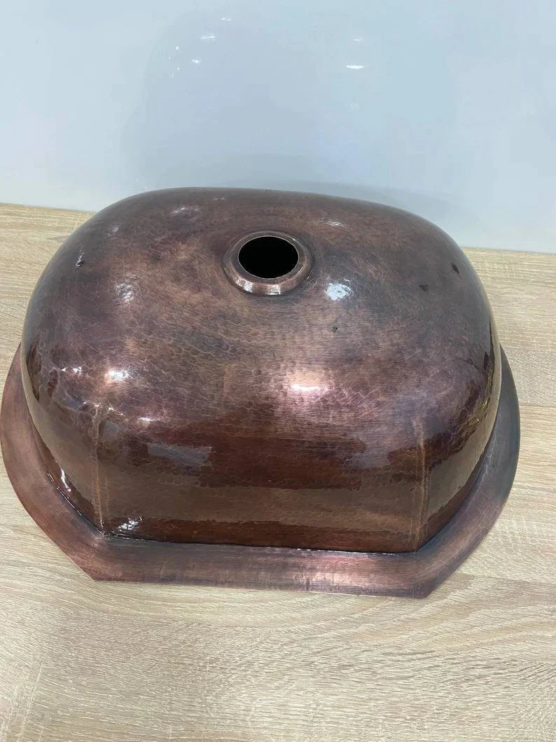 Oval Shaped Handmade Copper Sink - Perfect for Bathroom and Kitchen Renovations - Durable and Elegant Design - High-Quality Copper Material