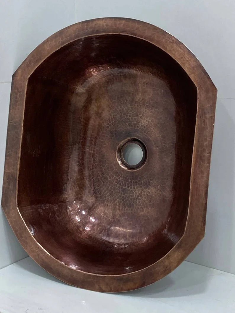 Oval Shaped Handmade Copper Sink - Perfect for Bathroom and Kitchen Renovations - Durable and Elegant Design - High-Quality Copper Material