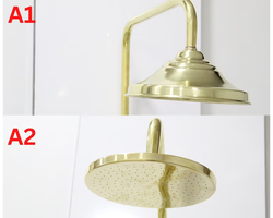 Unlacquered Brass Shower System with Handheld And Vintage Head Combo, Exposed Pipe, hight pressure brass hose