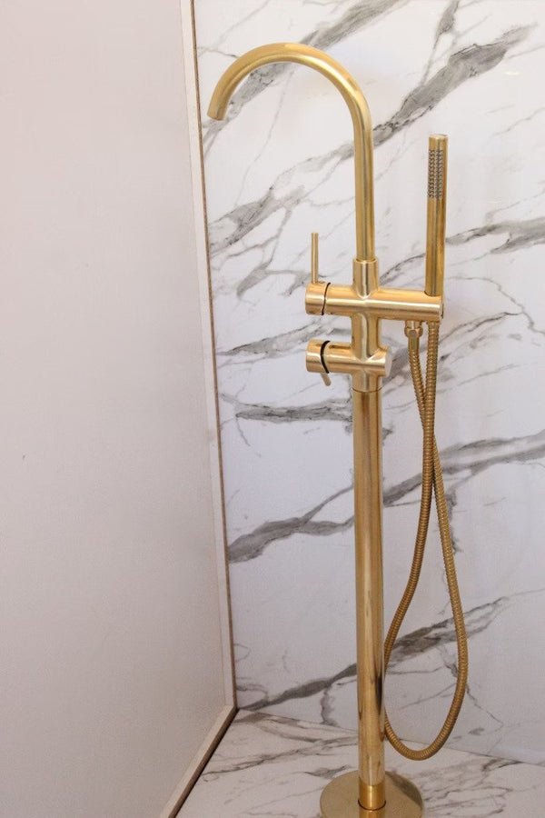 Bathtub Floor Mount Faucet, Freestanding Tub Filler and Shower System, Shower Faucets with Brass Handheld Shower