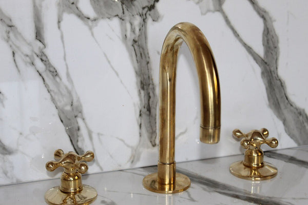 Unlacquered Brass Faucet ,Vintage Brass Faucet bathroom Faucet 3 Holes Kitchen faucet bridge faucet Unlaquered Solid Brass Faucet minimalist