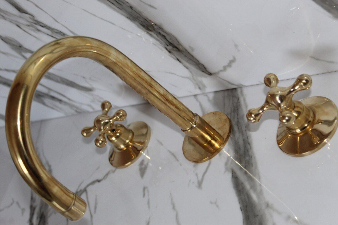 Unlacquered Brass Faucet ,Vintage Brass Faucet bathroom Faucet 3 Holes Kitchen faucet bridge faucet Unlaquered Solid Brass Faucet minimalist