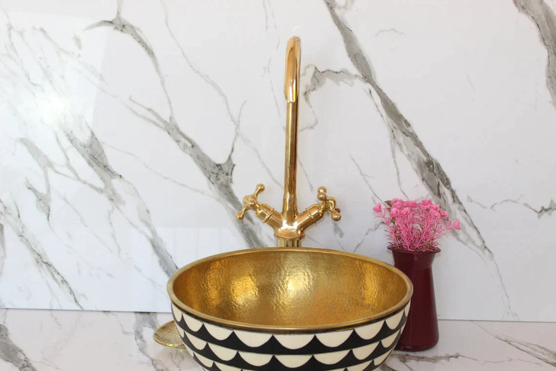 Wood And Brass Bathroom Sink ,Vanity Vessel Sink, With matching faucet Vintage style For unique Bathroom and kitchen