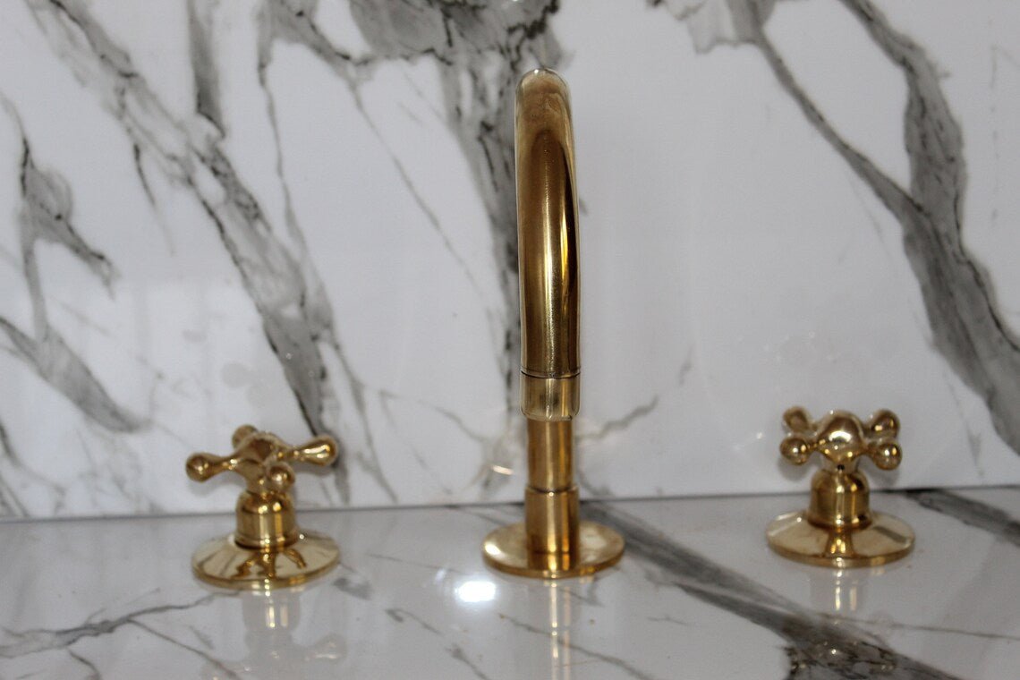 Unlacquered Brass Faucet ,Vintage Brass Faucet bathroom Faucet 3 Holes Kitchen faucet bridge faucet Unlaquered Solid Brass Faucet minimalist