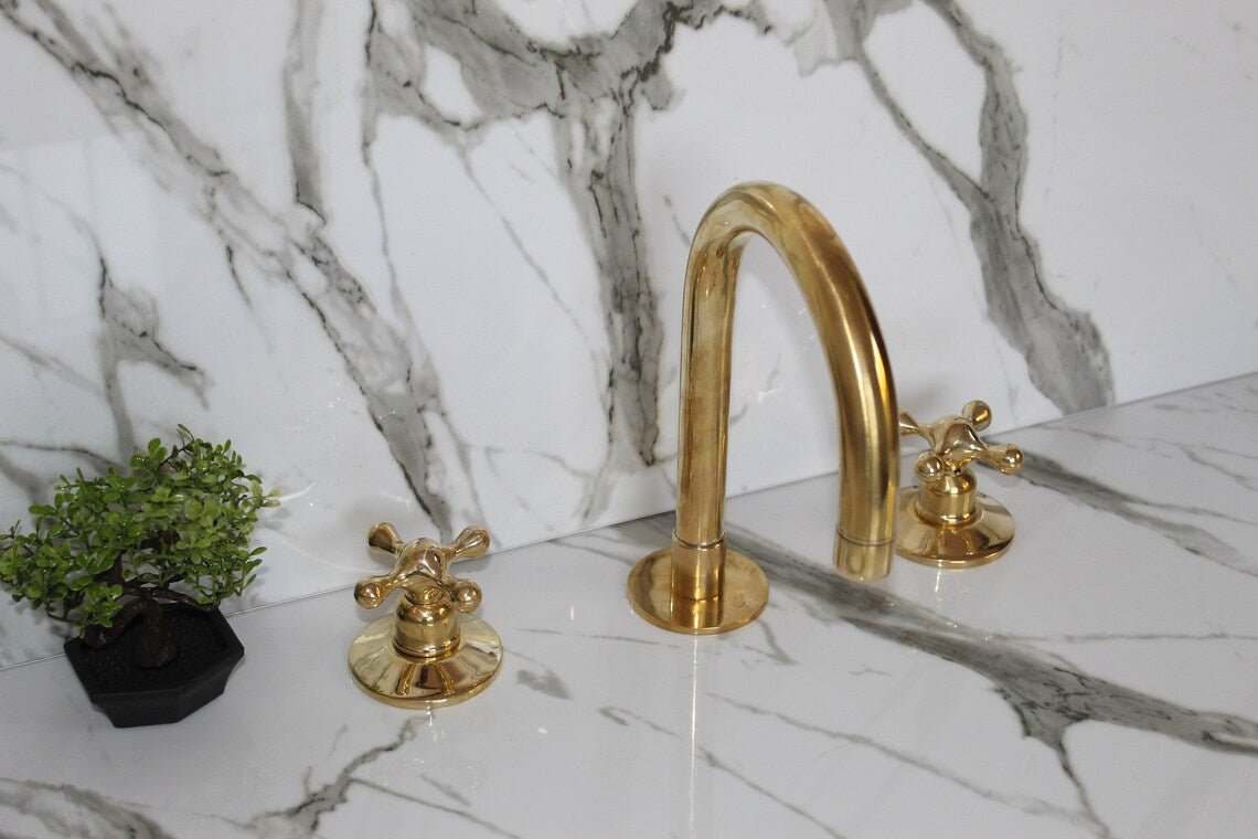 Unlacquered Brass Faucet ,Vintage Brass Faucet bathroom Faucet 3 Holes Kitchen faucet bridge faucet Unlaquered Solid Brass Faucet minimalist