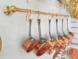 Brass Pot And Rail, Kitchen Rack, Unlacquered solid brass Pot and Pan shelf Rack organizer, Brass Pot Rail with 10 "S' hooks,