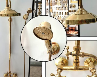 Unlacquered Brass Exposed shower Head with Handheld