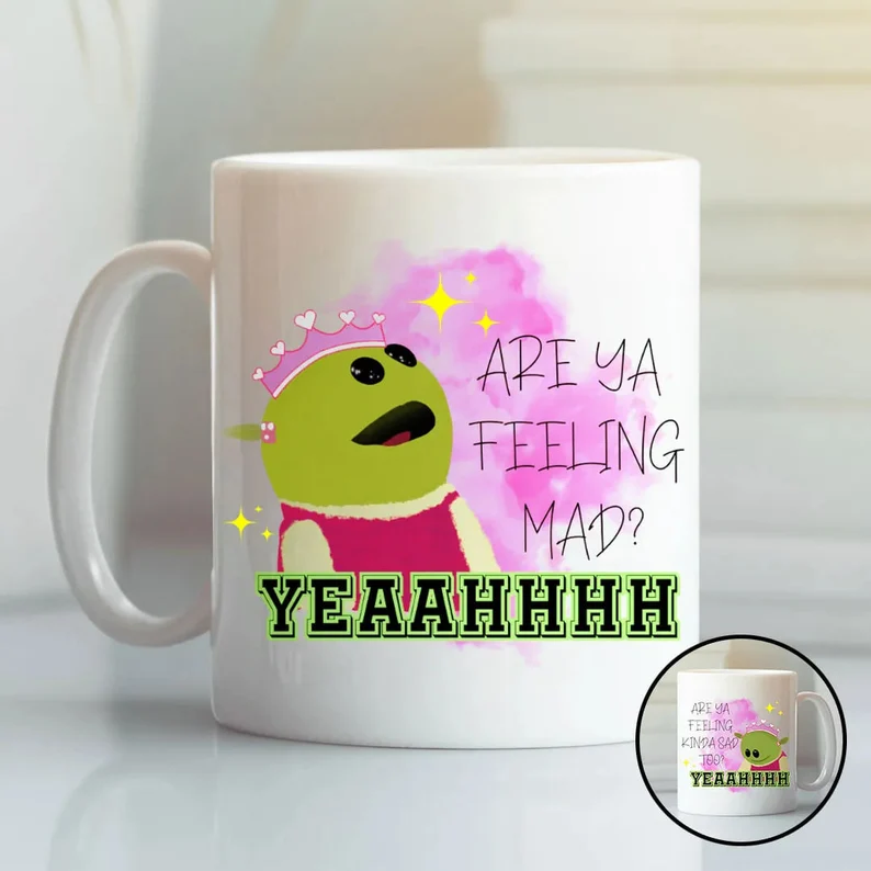 Funny Frog Meme Mug, Are Ya Feeling Mad? Unique Office Coffee Cup, Sarcastic Humor Tea Mug, Desk Decor