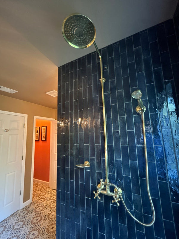 Unlacquered Brass Exposed shower Head with Handheld