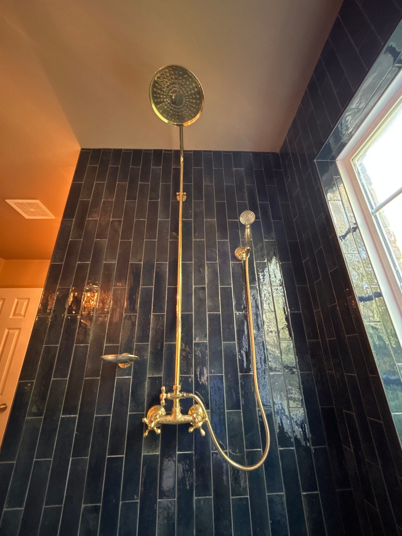 Unlacquered Brass Exposed shower Head with Handheld