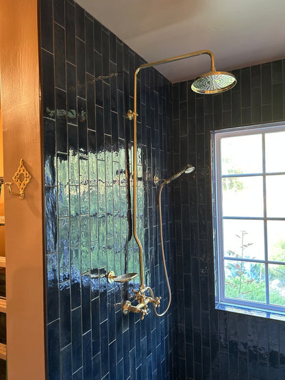 Unlacquered Brass Exposed shower Head with Handheld