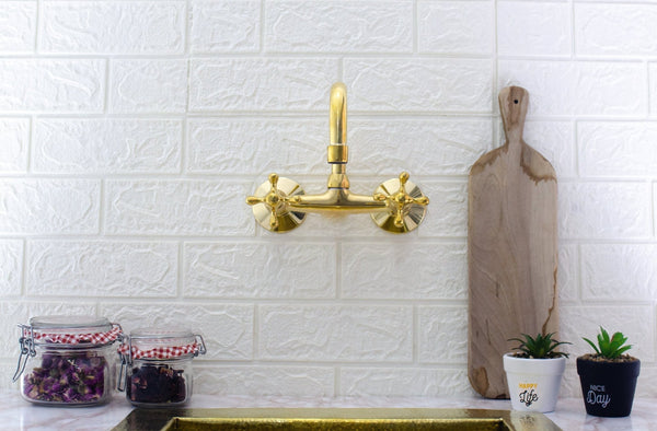 Wall Mount Brass Kitchen Faucet